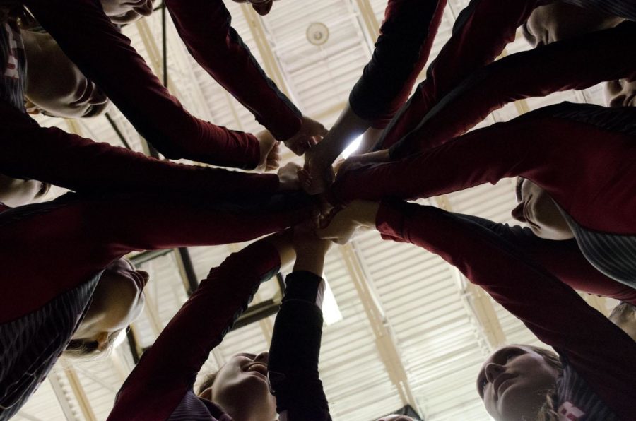 A view from under the Varsity teams after game huddle, as the lady bulldogs come to the end of a season. 