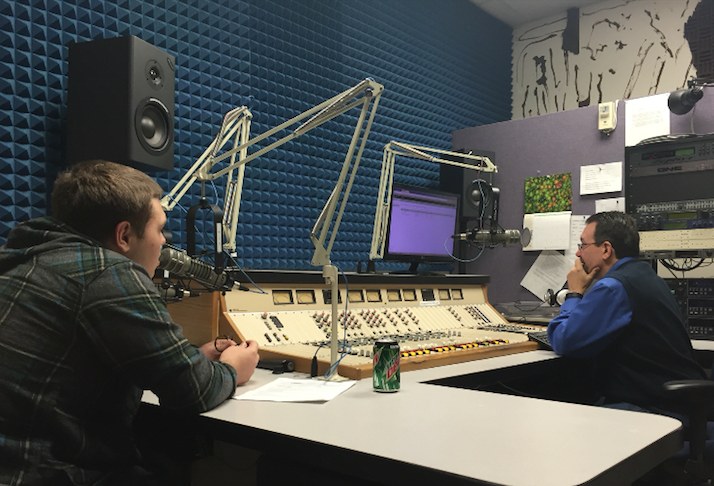 Keaton Allen working with his radio broadcasting mentor, Alan Lytle, at WUKY.