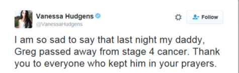 Vanessa Hudgens announces the death of her father on Twitter.