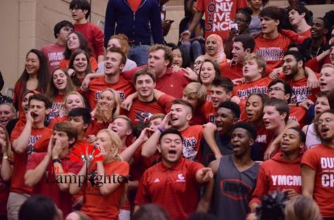 The senior section at the pep rally showed their school spirit.