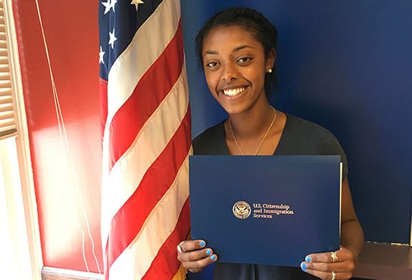 Meron Roach pictured on the day she received full American Citizenship