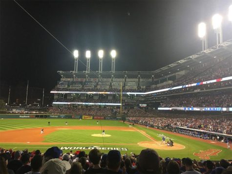 Amy Holbrook's dad behind the plate in Game 7 at the Cleveland Indians Stadium