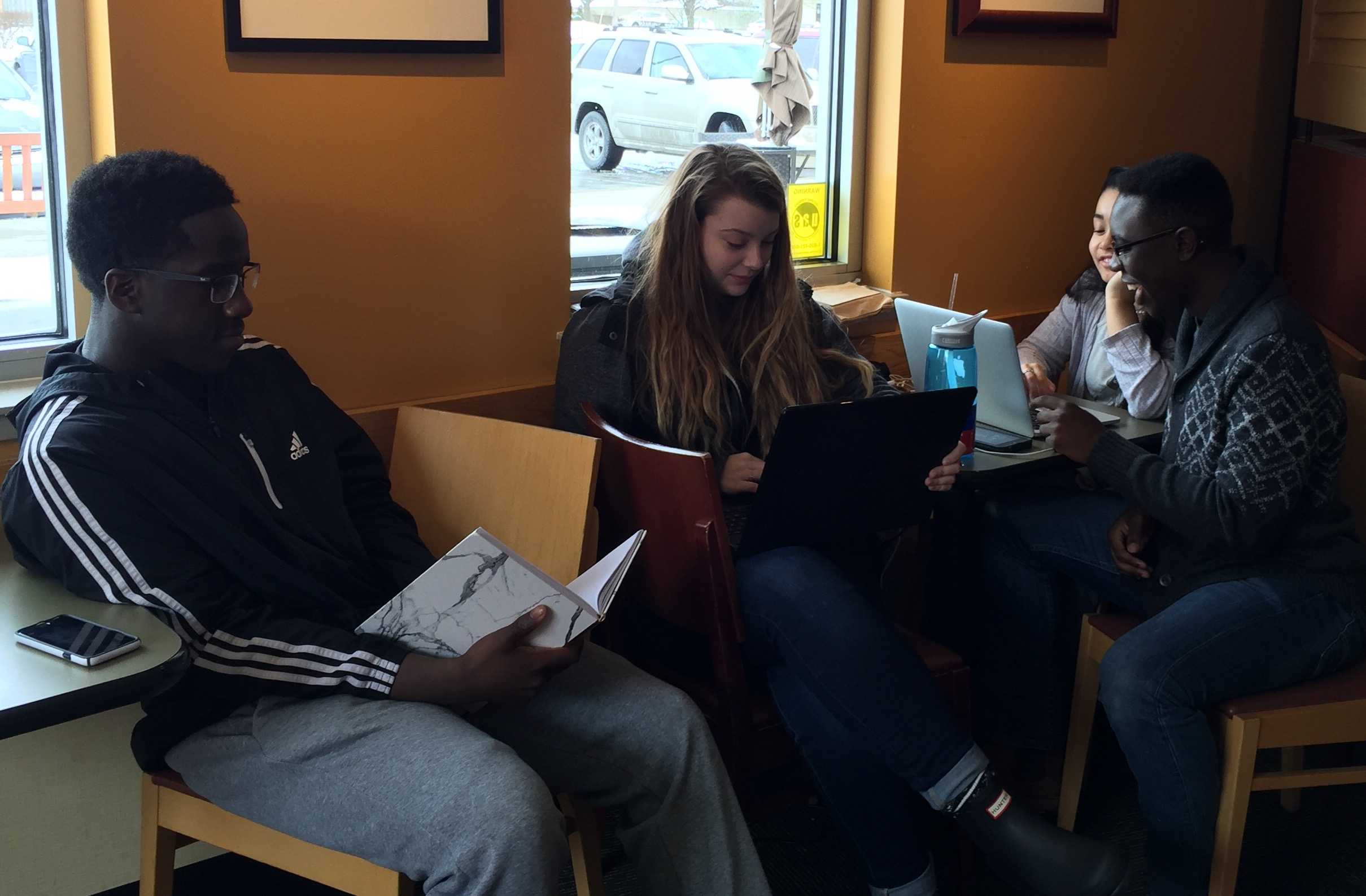 On Jan. 6, FCPS schools were closed, but these Dunbar students meet at Panera to study at noon. Senior Gbutue Vorkpor said he didnt want to fall behind.