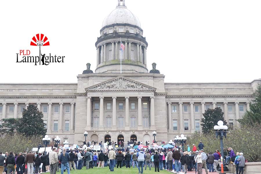 People gather at a Nov. 1 rally held at the state capital in Frankfort.