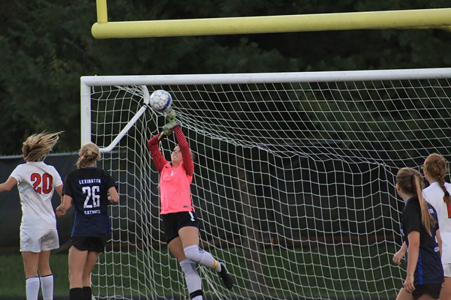 #1 Morgan Turcotte, makes an amazing save from a free kick by the Knights.
 