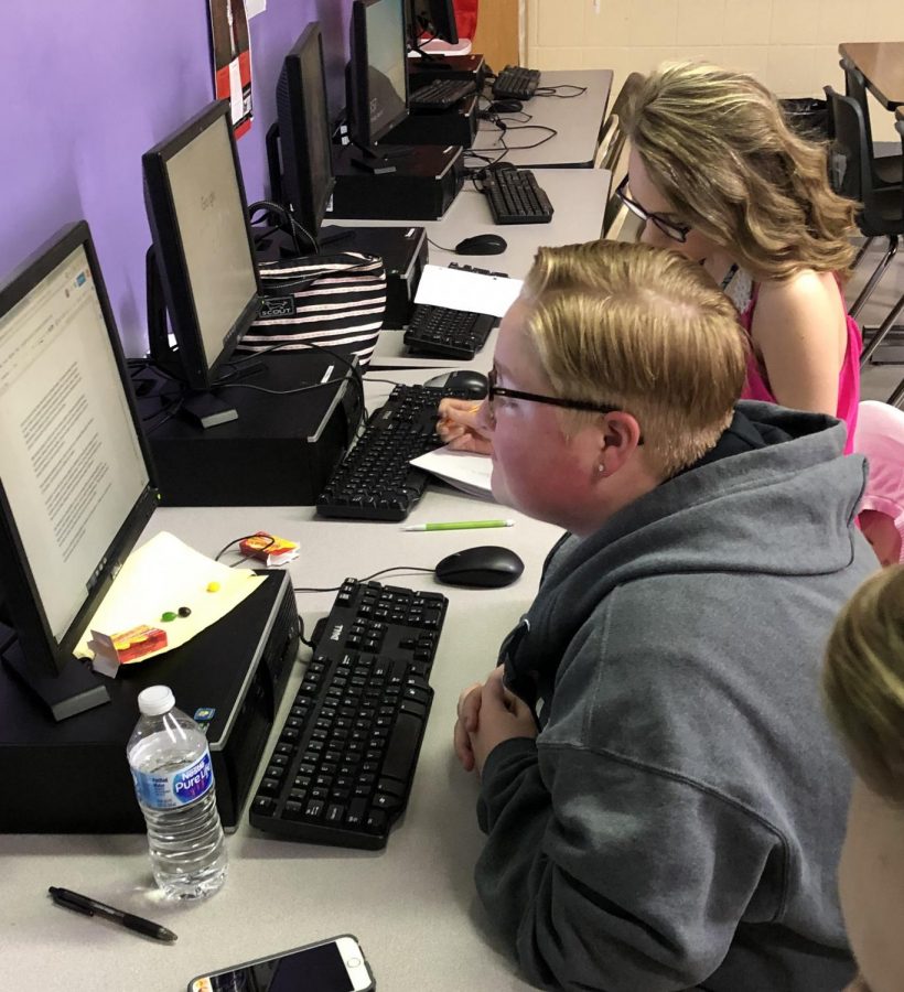 Editors-in-Chief Abigail Wheatley and Olivia Doyle working on the editorial based on their experiences being turned away from an important event.