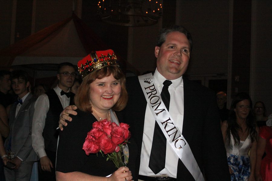 Mr. and Mrs. Wilkinson winning the first teacher prom king and queen title.