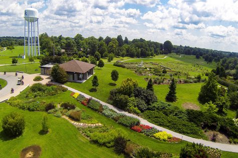 This is a drone shot of Lexingtons Arboretum.