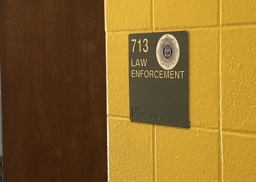 One of the law enforcement offices in the school where the officers stay during the school day.