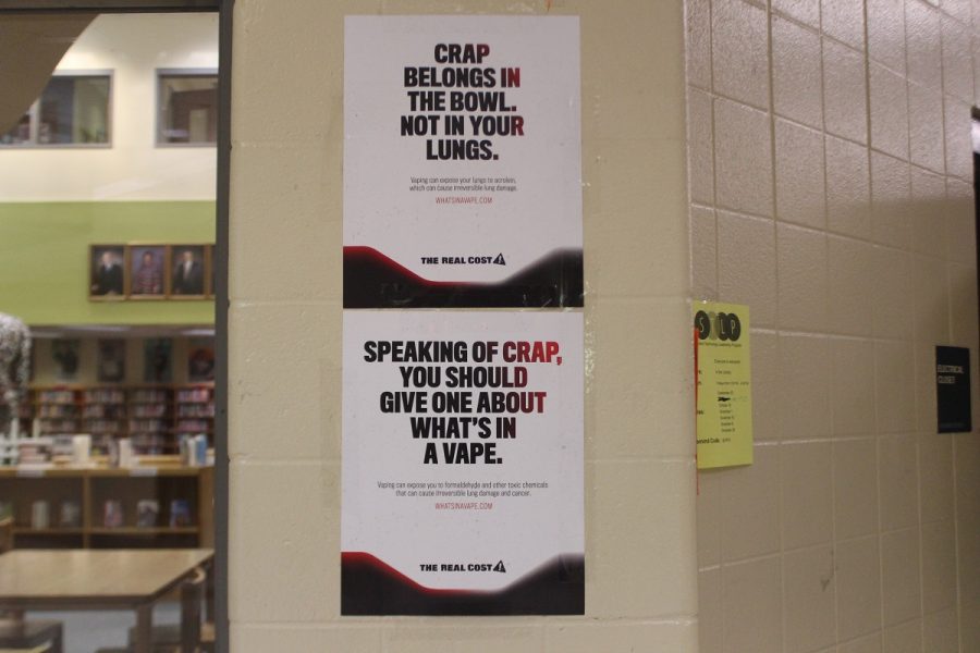 Anti-vaping posters hang in Dunbars hallway to remind students of the dangers of vaping.