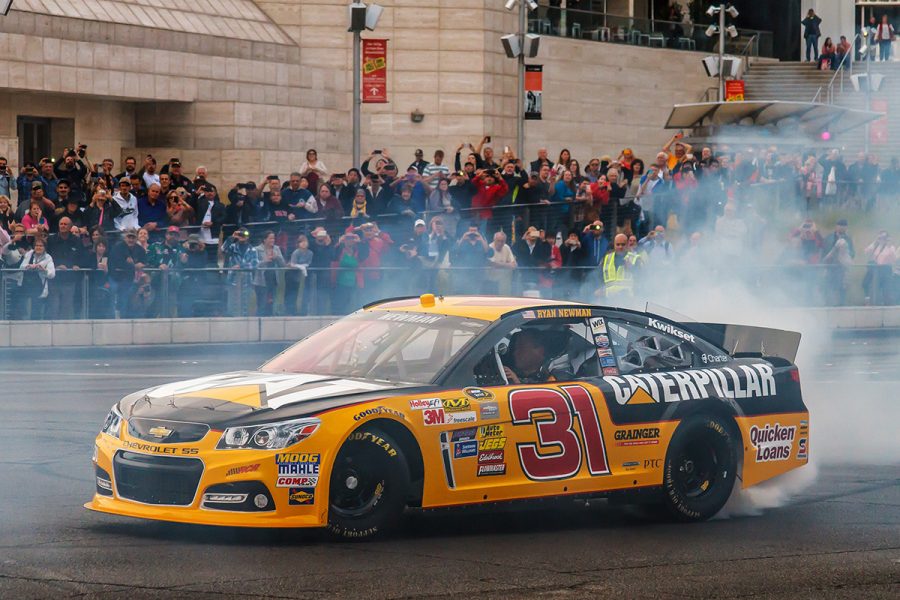 Ryan Newman during a victory lap in the 2014 NASCAR Champions Week in Las Vegas, NV.