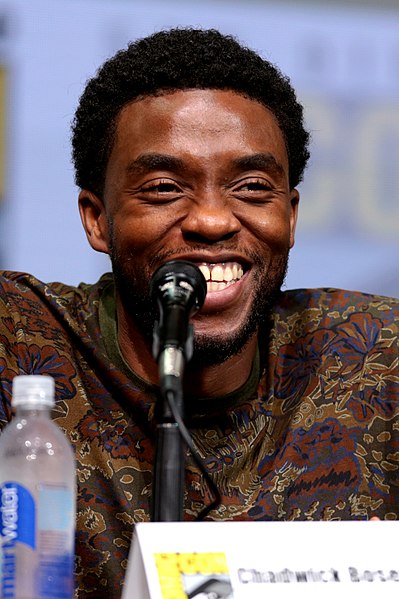 Chadwick Boseman speaking at the 2017 San Diego Comic-Con International, for "Black Panther", at the San Diego Convention Center in San Diego, California.