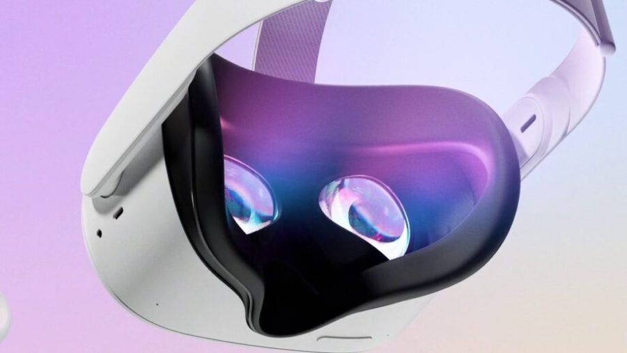 A close-up shot of the Oculus Quest 2, currently the most popular VR headset of all time.