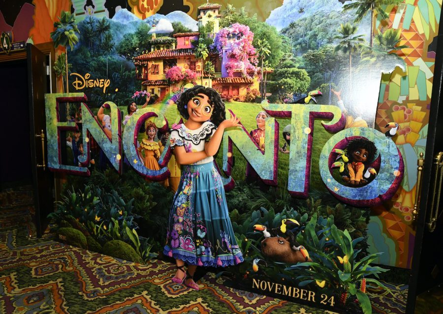 An Encanto step-and-repeat at the opening night fan event for Disneys Encanto at El Capitan Theatre on November 23, 2021 in Los Angeles.