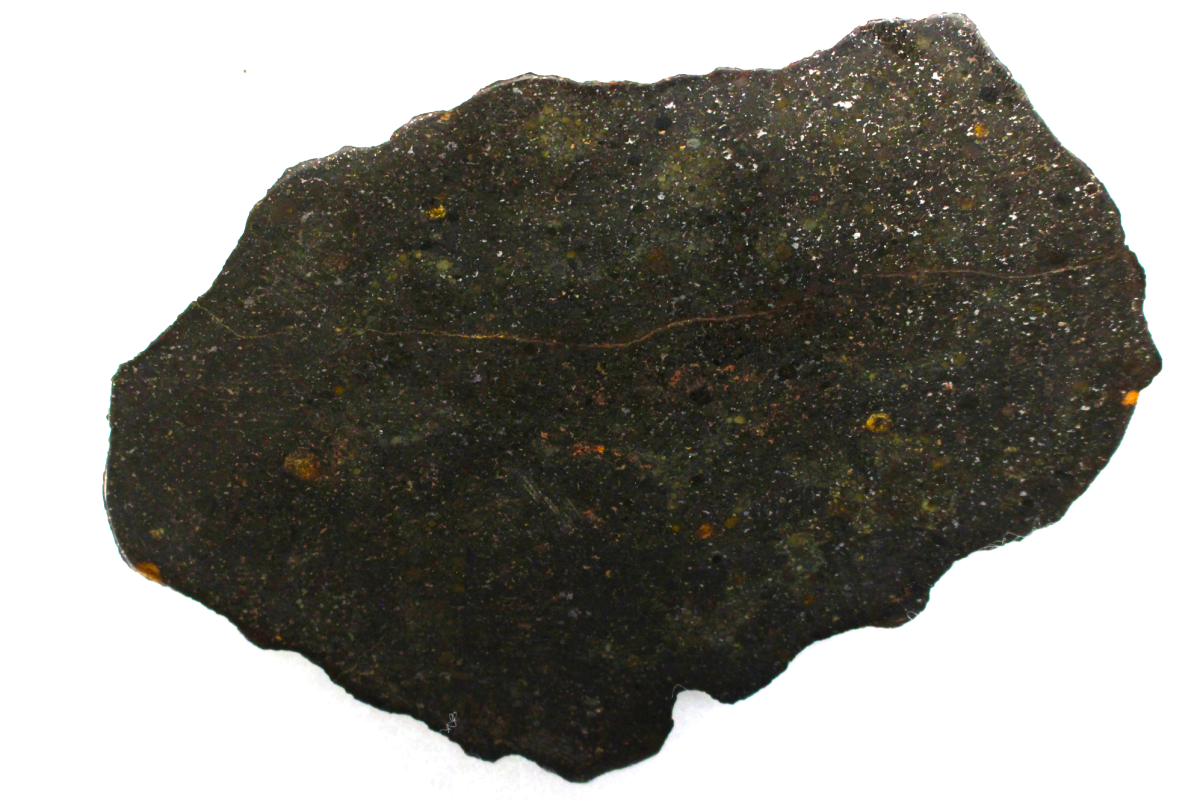 This is part of a much larger Chondrite meteorite found in Colorado in 1983. It is mostly stone rather than metal.