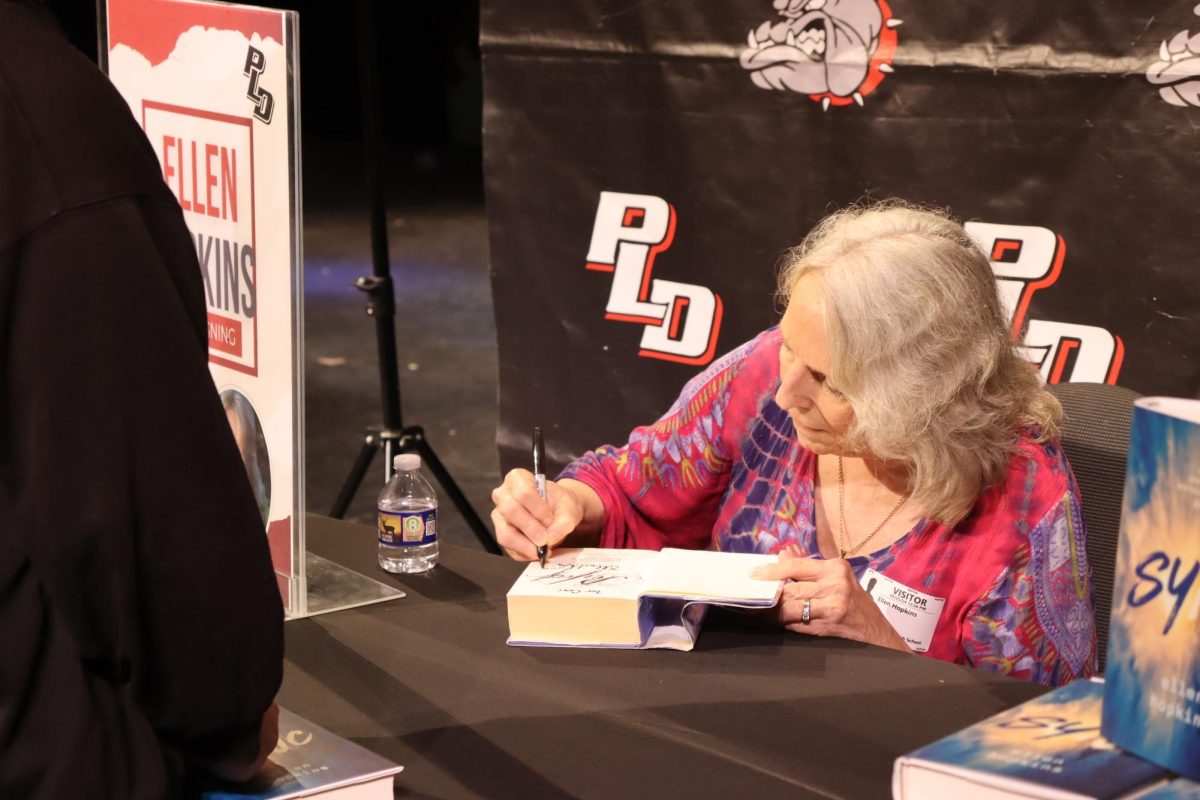 Author Ellen Hopkins visited Dunbar to speak to students about banned books. 