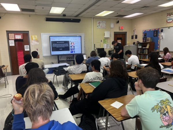 Students in Mr. Peter Knapp's math class take part in the moment of silence at the beginning of the school day.