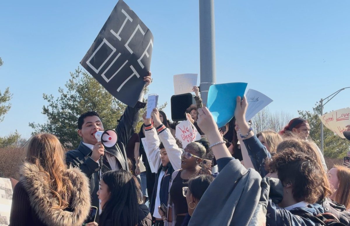 PLD students gather by the enterance of the school to protest ICE.