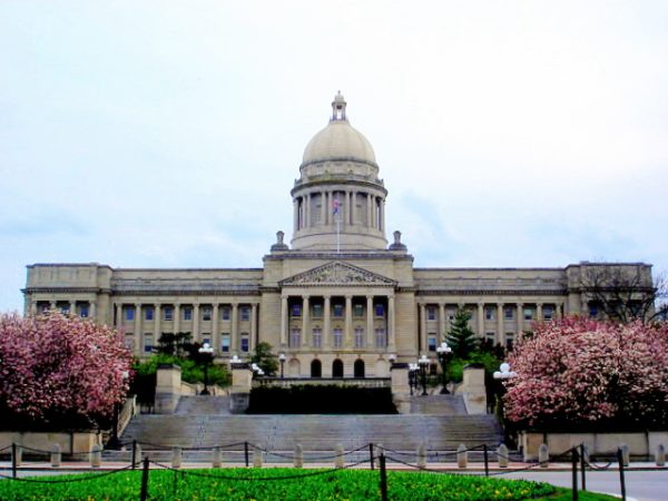 A photo of the front view of the Kentucky State Capitol Building.